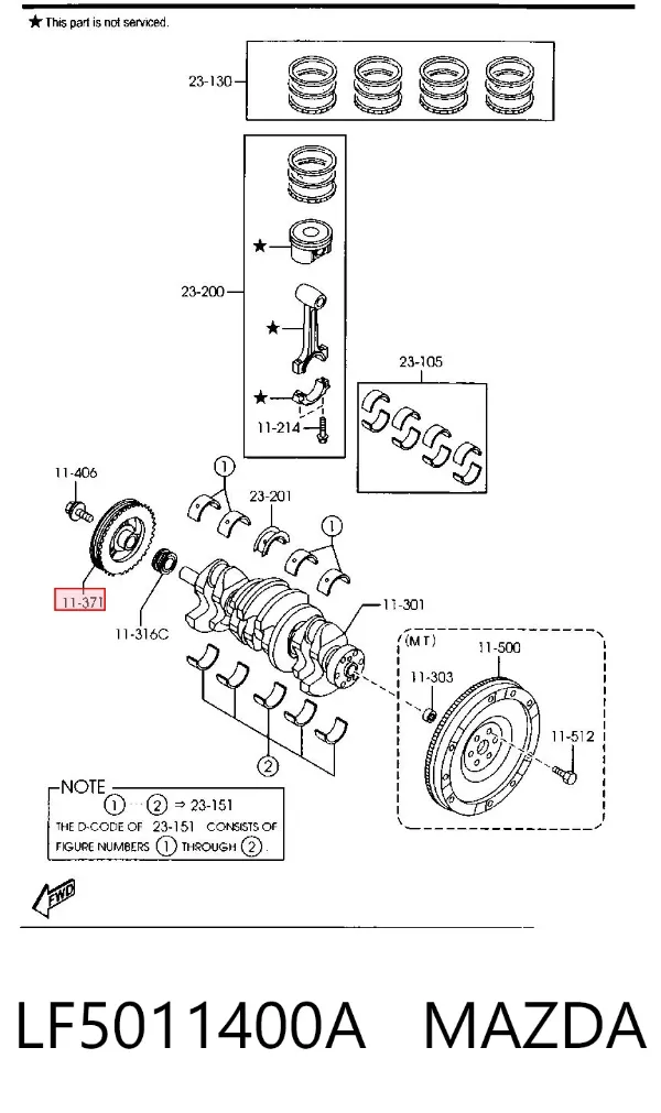 Polea de cigüeñal LF5011400A Mazda
