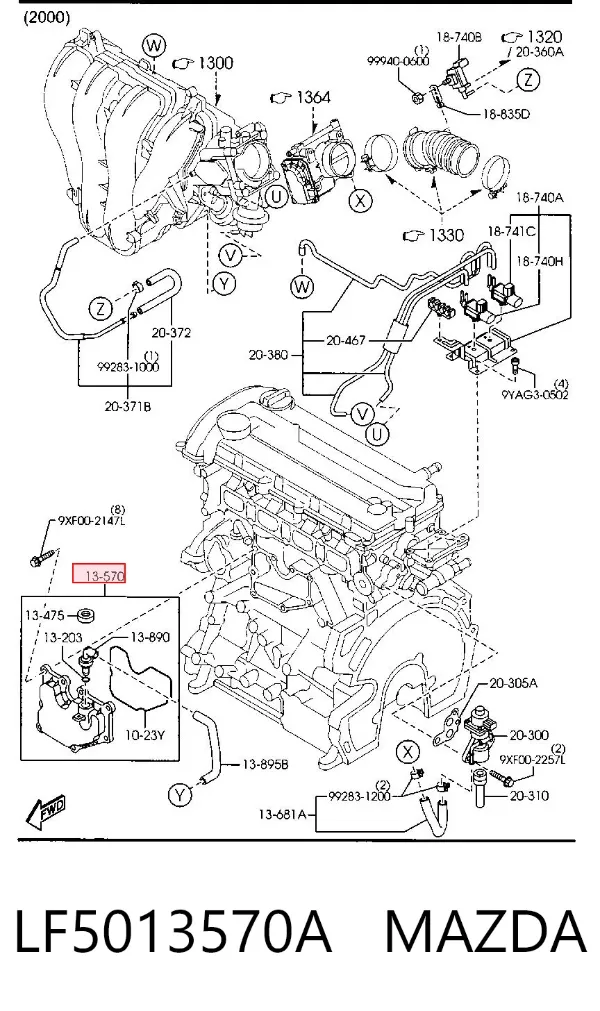 Separador de aceite del sistema de ventilación del cárter LF5013570A Mazda