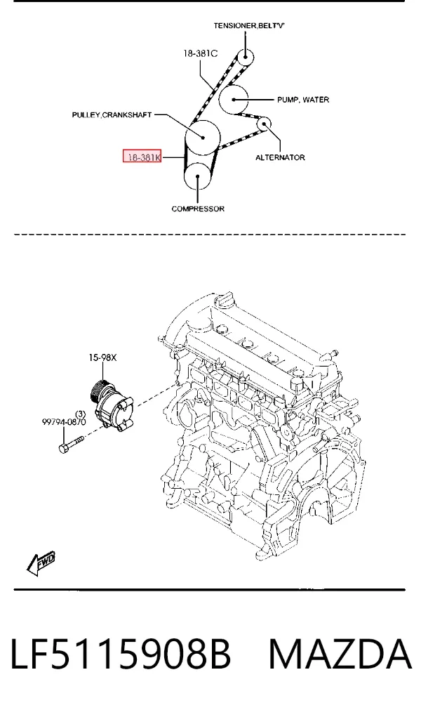 Correa de alternador LF5115908B Mazda