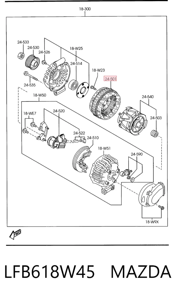 Estátor del alternador LFB618W45 Mazda