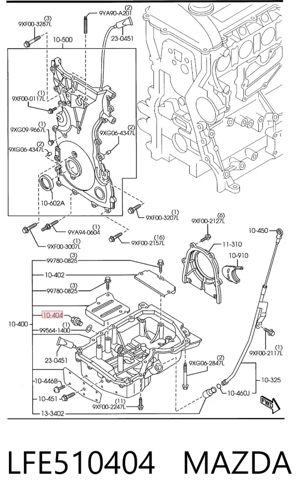 Tapón del cárter de aceite LFE510404 Mazda