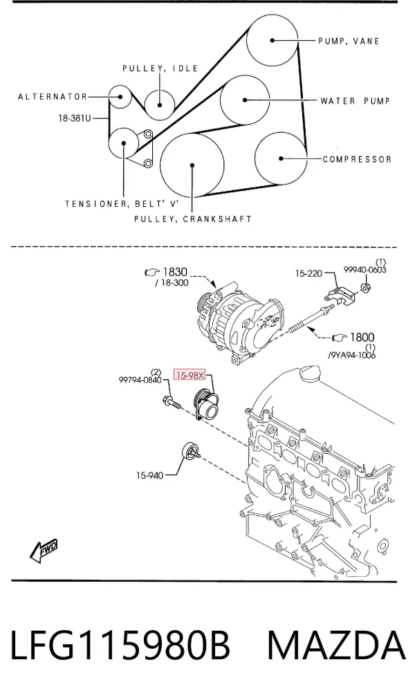 Tensor de correa poli V LFG115980B Mazda