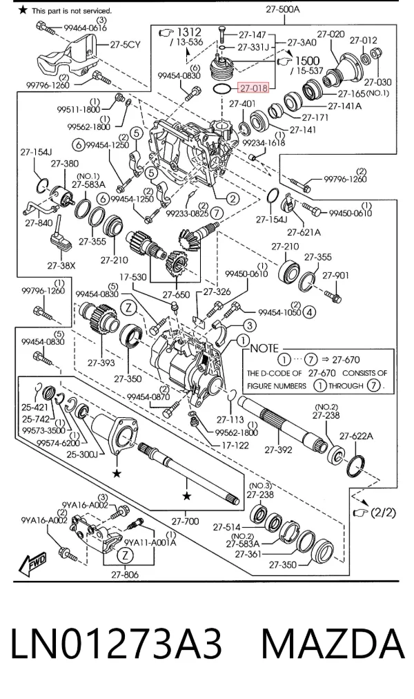 Retén del semieje delantero izquierdo LN01273A3 Mazda