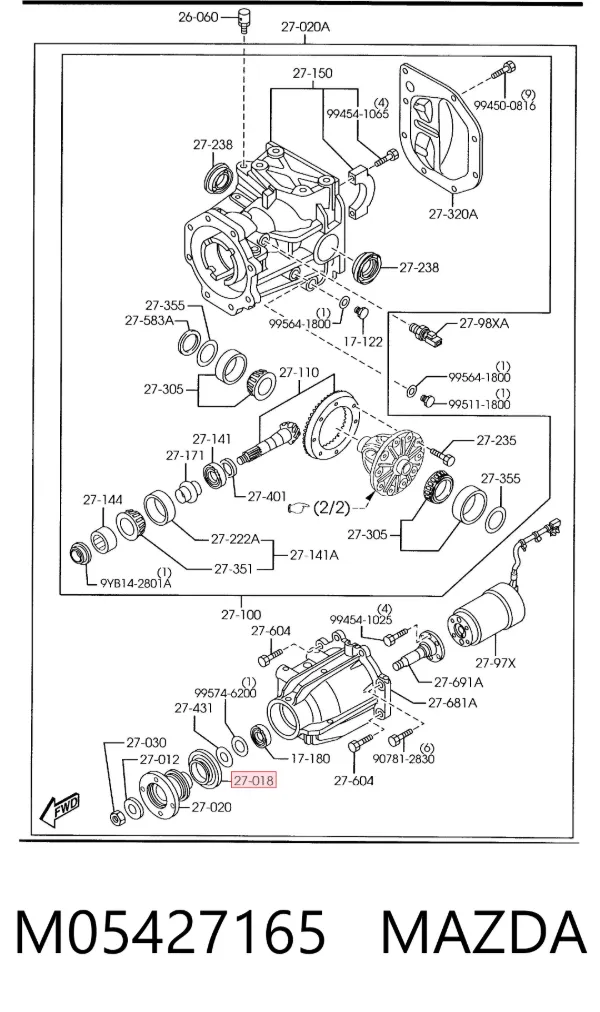 Retén del piñón del diferencial trasero M05427165 Mazda