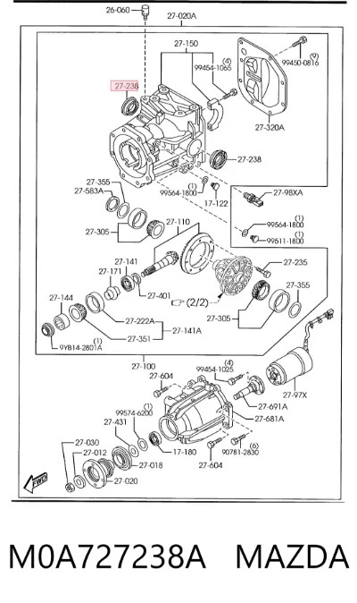 Retén del diferencial del eje trasero MAZDA M0A727238A