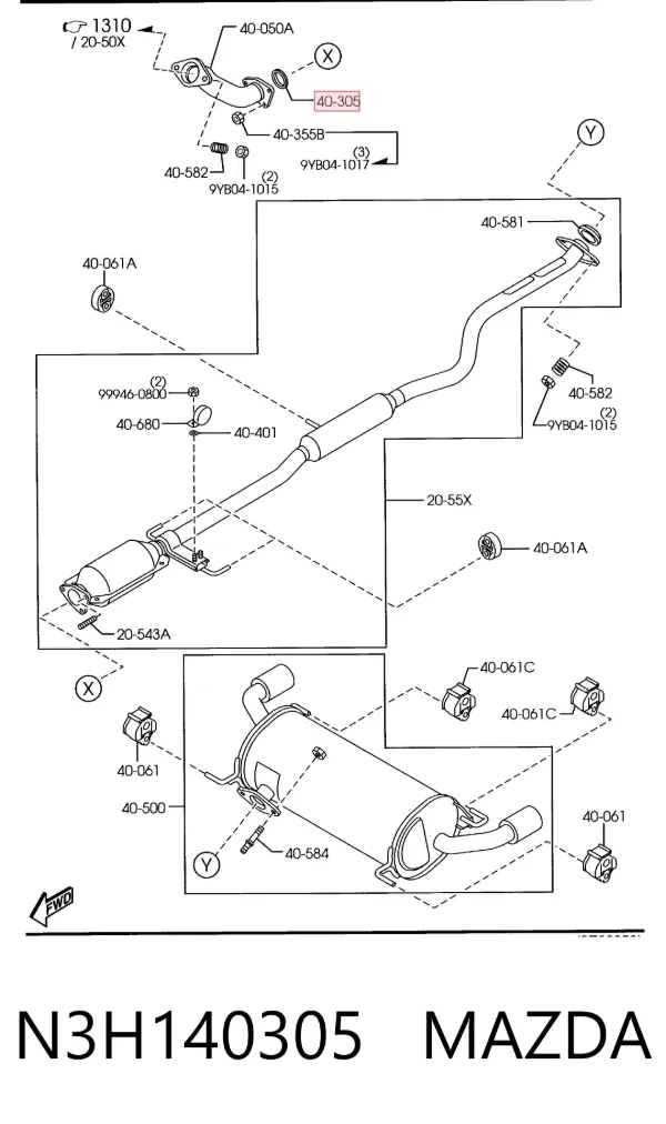 Anillo de la tubería de admisión del silenciador N3H140305 Mazda