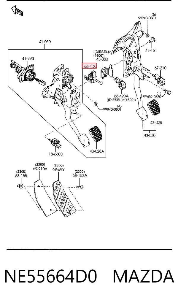 Interruptor de embrague NE55664D0 Mazda