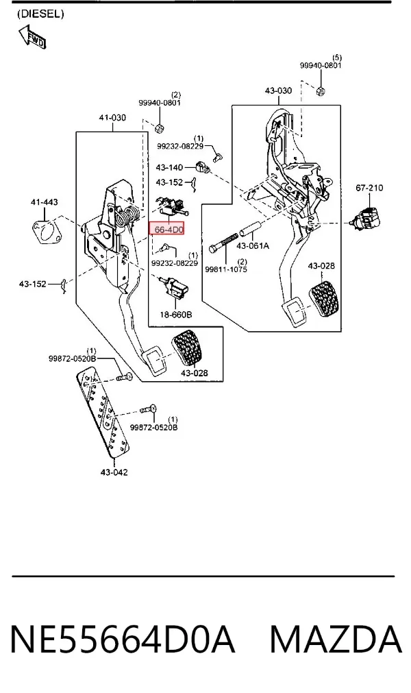 Interruptor de embrague NE55664D0A Mazda
