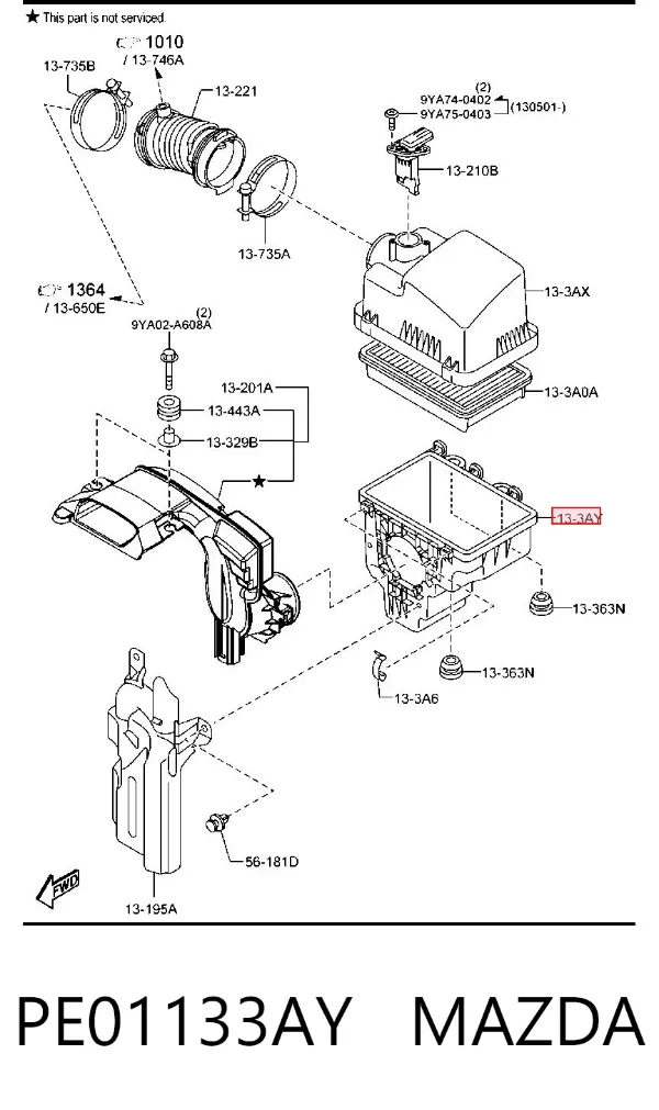 Caja del filtro de aire, parte inferior PE01133AY Mazda