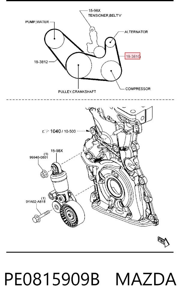 Correa de alternador PE0815909B Mazda