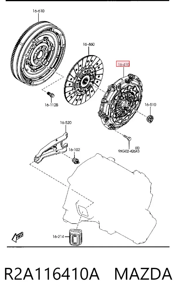 Plato de presión de embrague R2A116410A Mazda