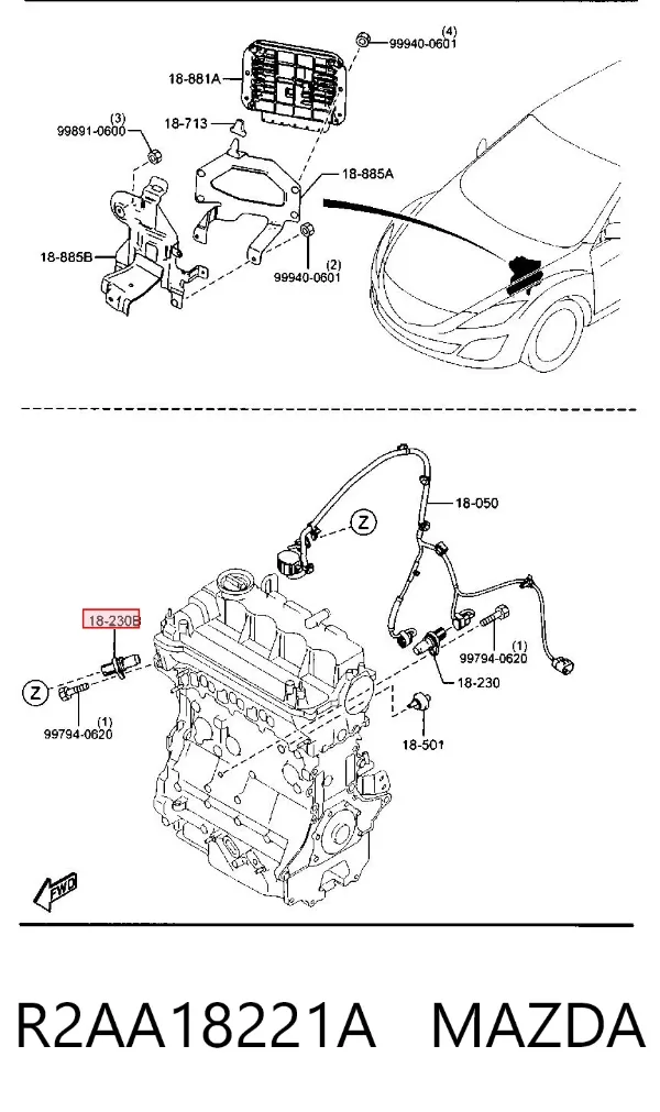 Sensor de árbol de levas R2AA18221A Mazda