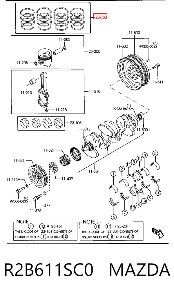 Juego de anillos de pistón, motor, STD R2B611SC0 Mazda