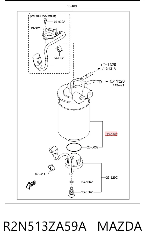 Filtro de combustible R2N513ZA59A Mazda
