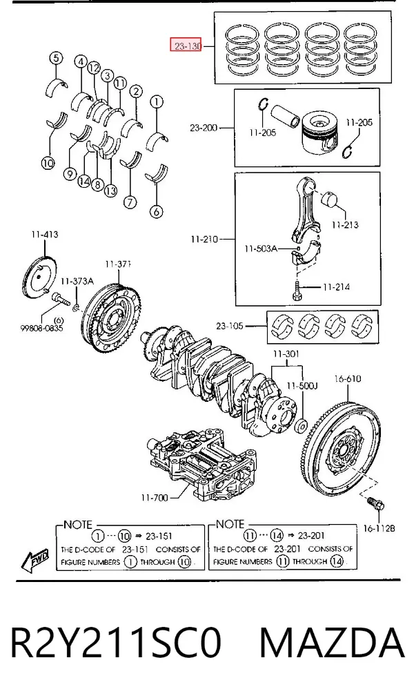 Juego de anillos de pistón, motor, STD R2Y211SC0 Mazda