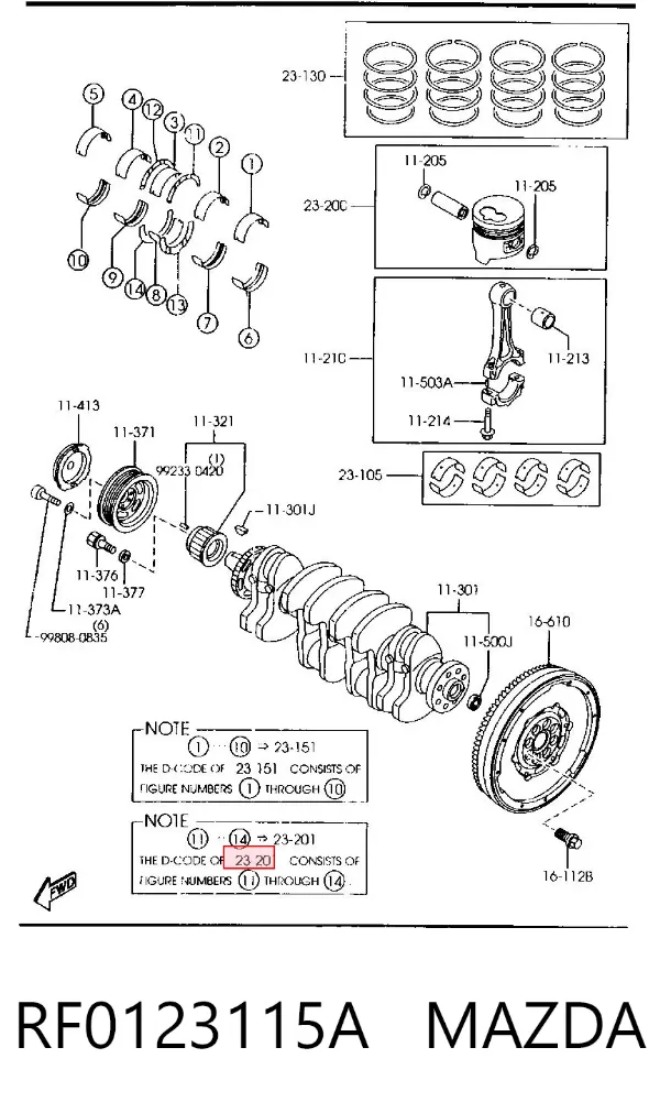 Arandela de empuje del cigüeñal RF0123115A Mazda