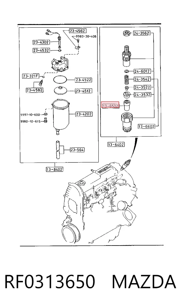 Tobera de inyector diésel RF0313650 Mazda
