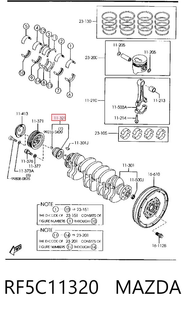 Piñón del cigüeñal RF5C11320 Mazda