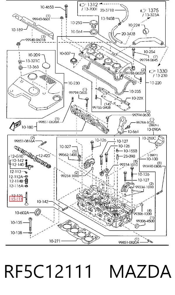Válvulas de admisión RF5C12111 Mazda