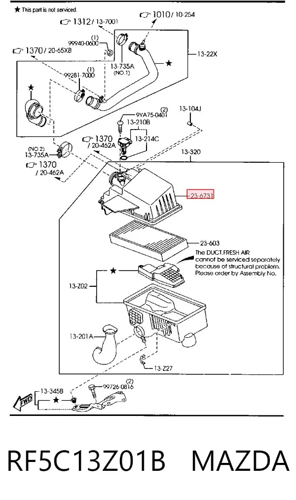 Carcasa del filtro de aire, parte superior RF5C13Z01B Mazda