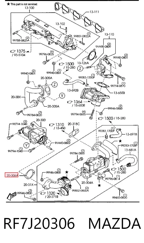 Junta de válvula EGR RF7J20306 Mazda