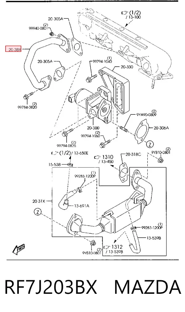 Tubo del sistema de recirculación de gases de escape EGR RF7J203BX Mazda