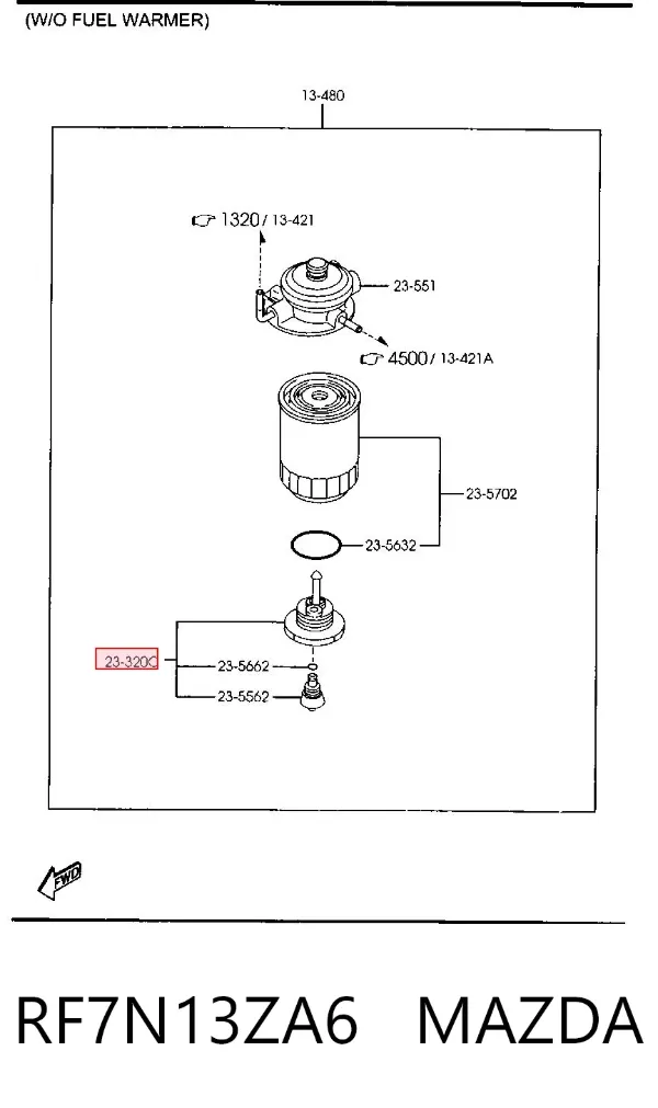 Sensor de nivel de agua del filtro de combustible RF7N13ZA6 Mazda
