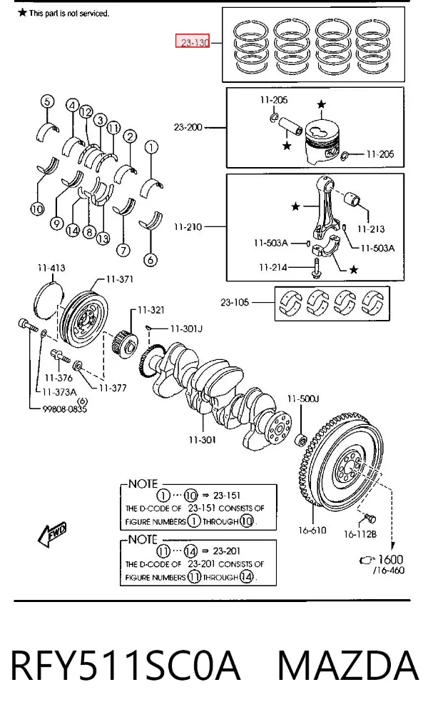 Juego de anillos de pistón, motor, STD RFY511SC0A Mazda