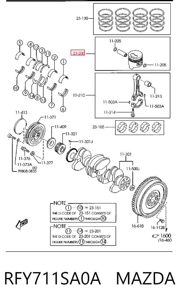 Juego de pistones para motor, STD RFY711SA0A Mazda