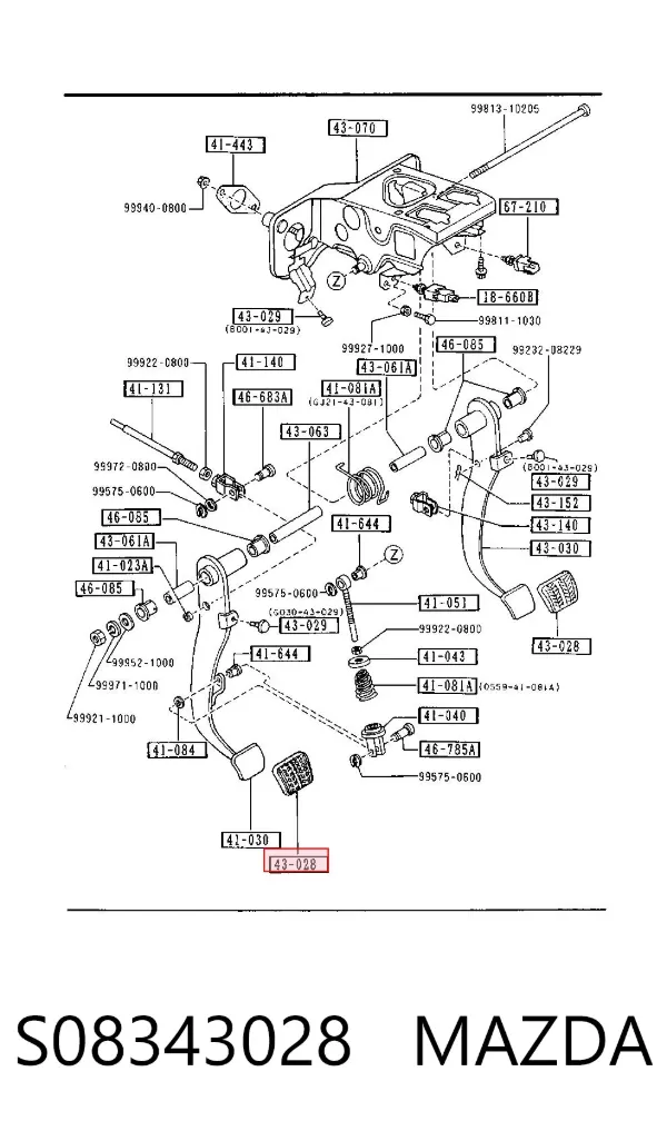 Cubierta de pedal de freno S08343028 Mazda
