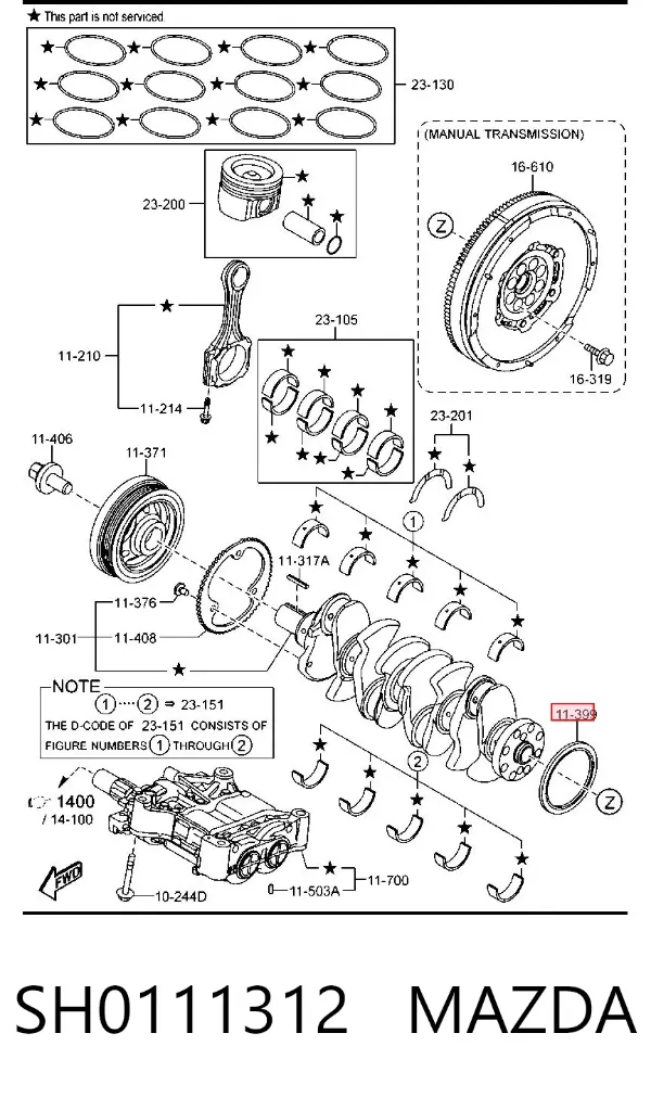 Retén de cigüeñal SH0111312 Mazda