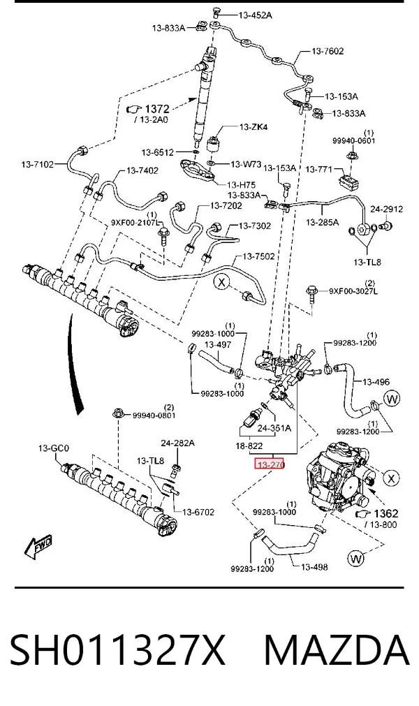 Válvula de retorno de combustible SH011327X Mazda