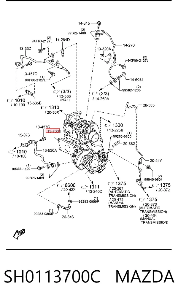 Turbocompresor SH0113700C Mazda