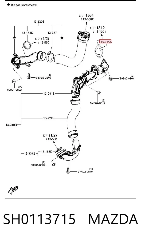 Junta tórica del tubo del intercooler SH0113715 Mazda