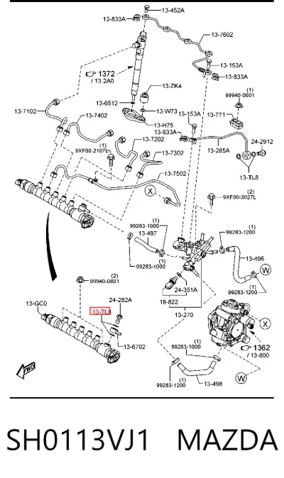 Anillo de sellado de la tubería de combustible MAZDA SH0113VJ1