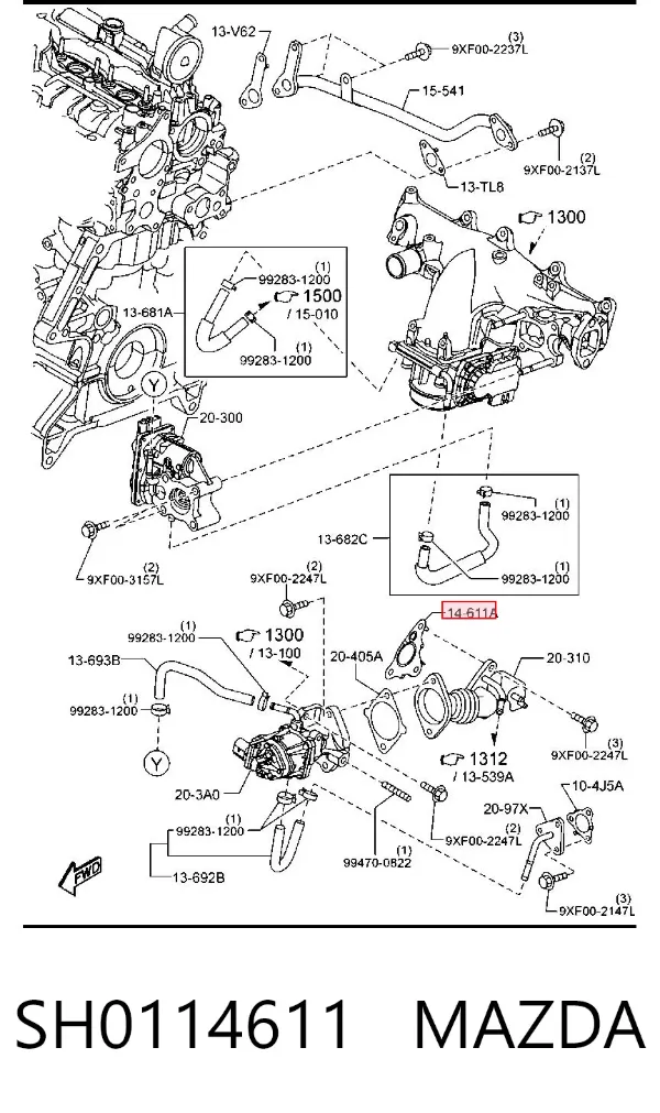 Junta de tubería EGR a la culata SH0114611 Mazda