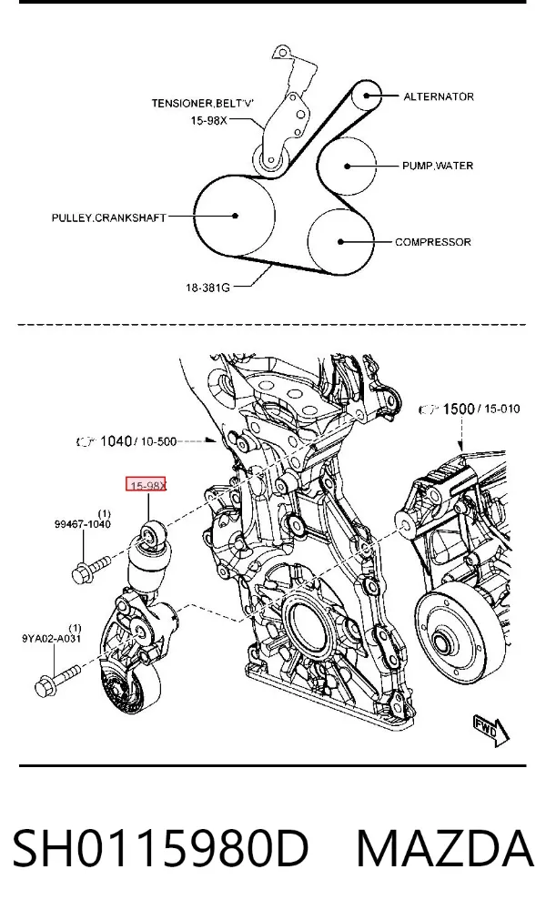 Tensor de correa poli V SH0115980D Mazda