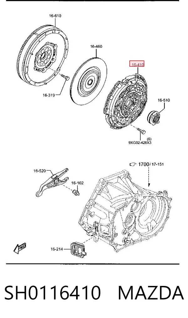 Plato de presión de embrague SH0116410 Mazda