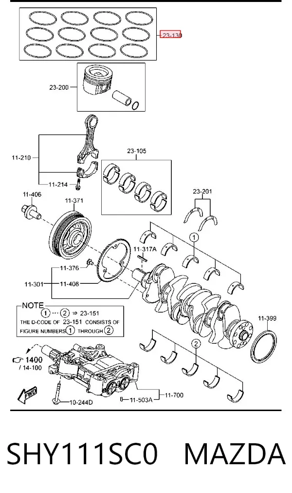 Juego de anillos de pistón, motor, STD SHY111SC0 Mazda