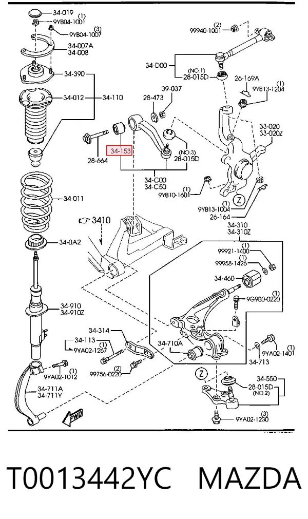 Buje del brazo de suspensión delantero superior T0013442YC Mazda