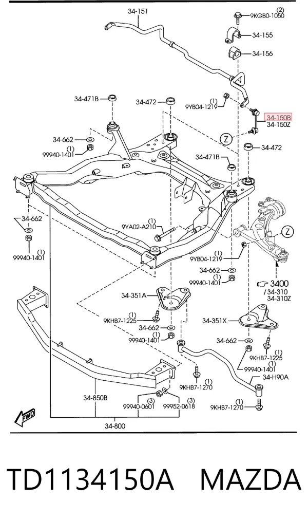 Bieleta estabilizadora delantera derecha TD1134150A Mazda
