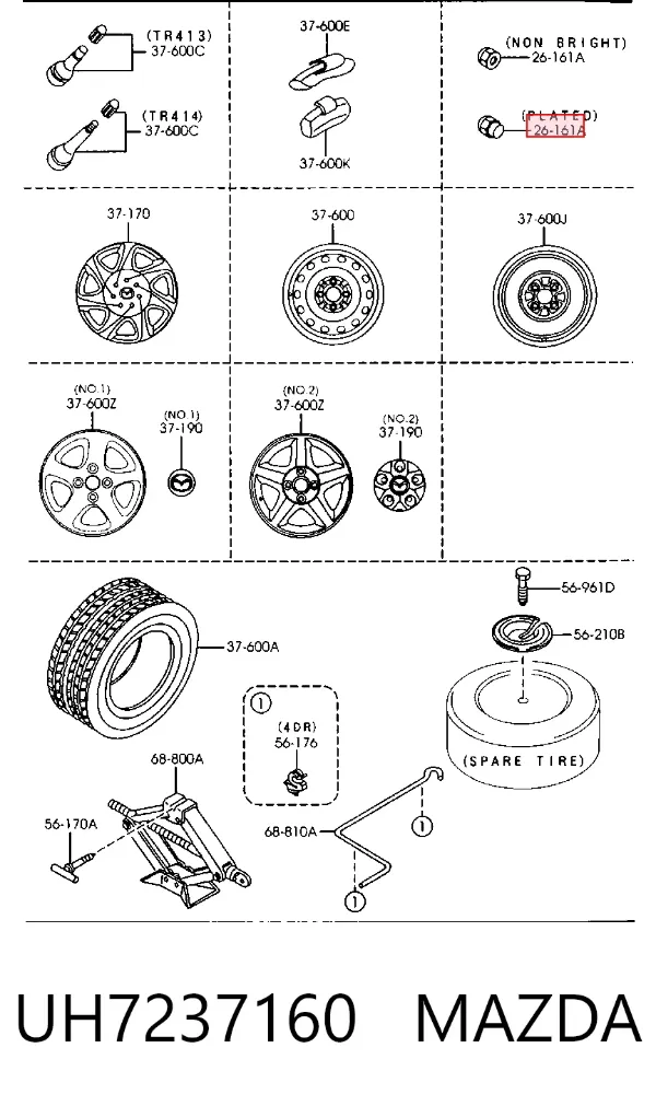 Tuercas de rueda UH7237160 Mazda