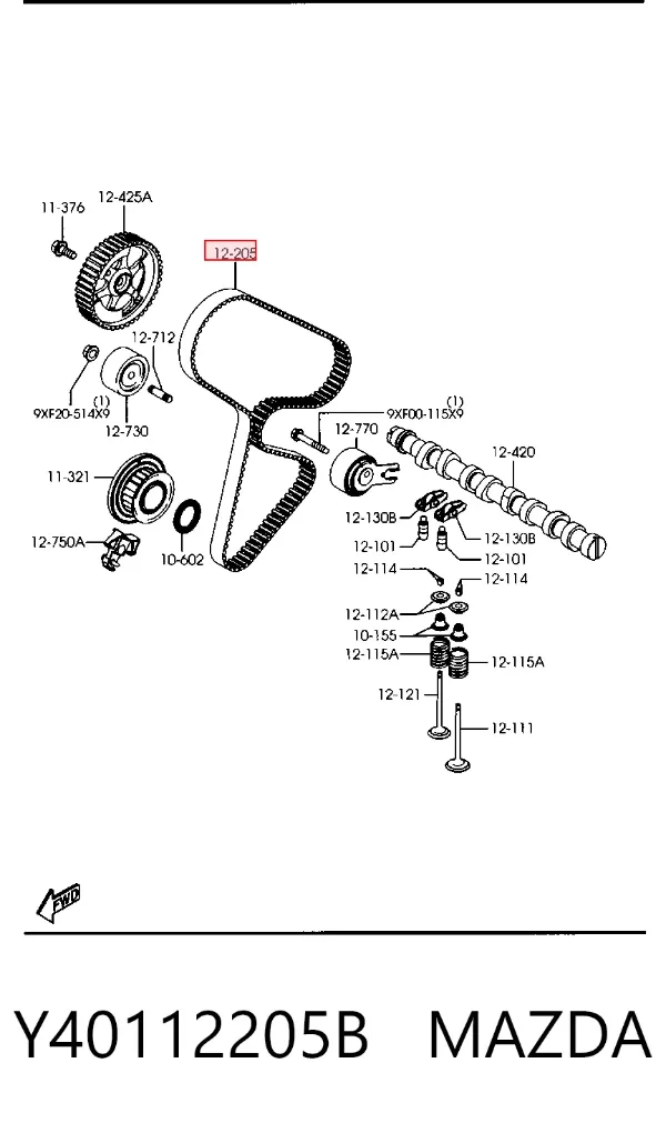Correa distribución Y40112205B Mazda