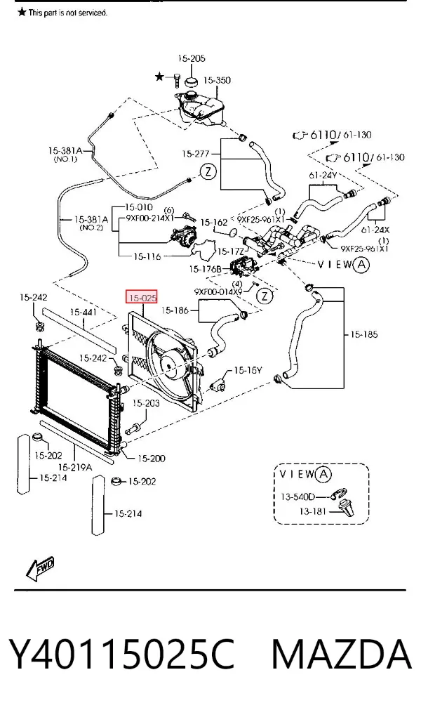 Ventilador de radiador Y40115025C Mazda