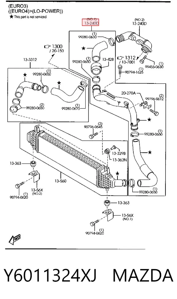 Tubo intercooler Y6011324XJ Mazda