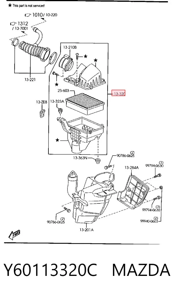 Caja del filtro de aire Y60113320C Mazda