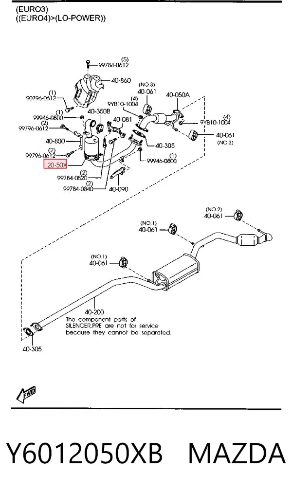 Catalizador Y6012050XB Mazda