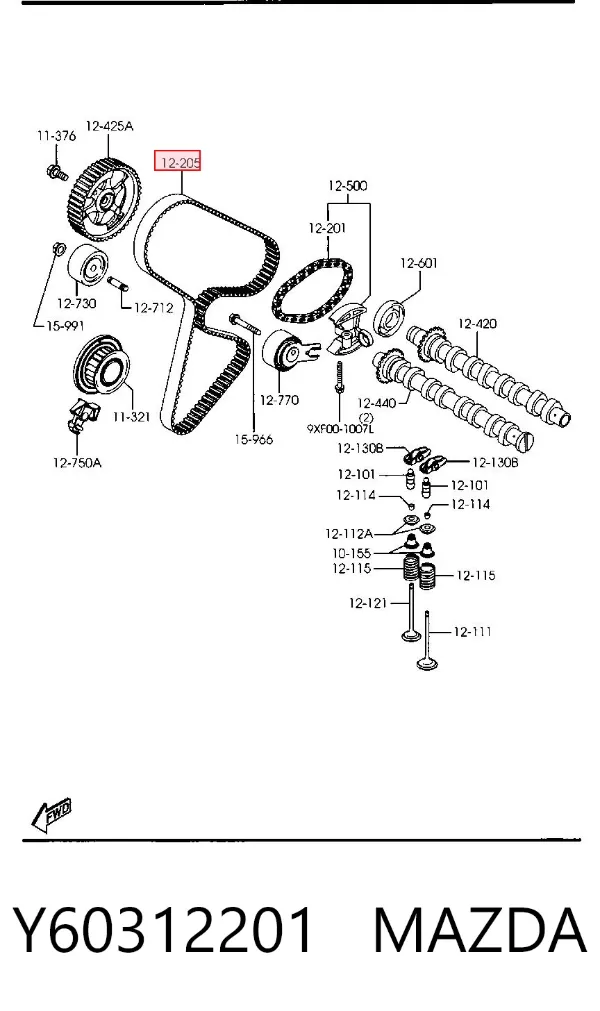 Correa distribución Y60312201 Mazda