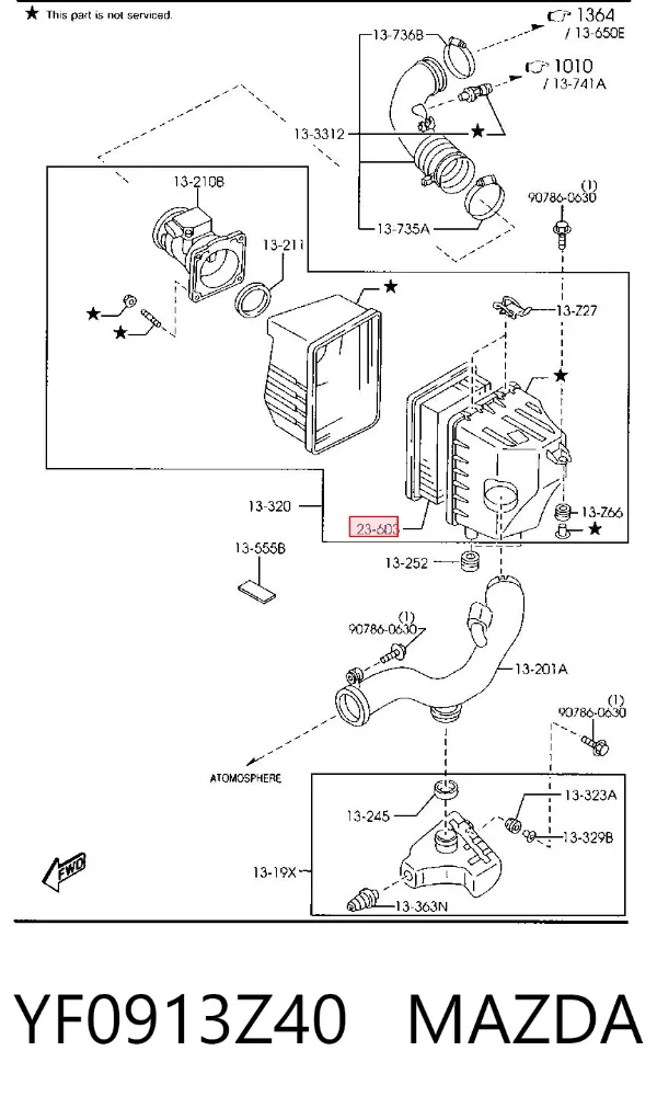 Filtro de aire YF0913Z40 Mazda