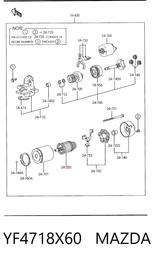 Inducido del motor de arranque YF4718X60 Mazda